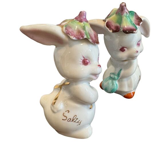 Vintage “Salty & Peppy” Anthropomorphic Bunny Rabbit Salt & Pepper Shaker Set - Picture 5 of 12